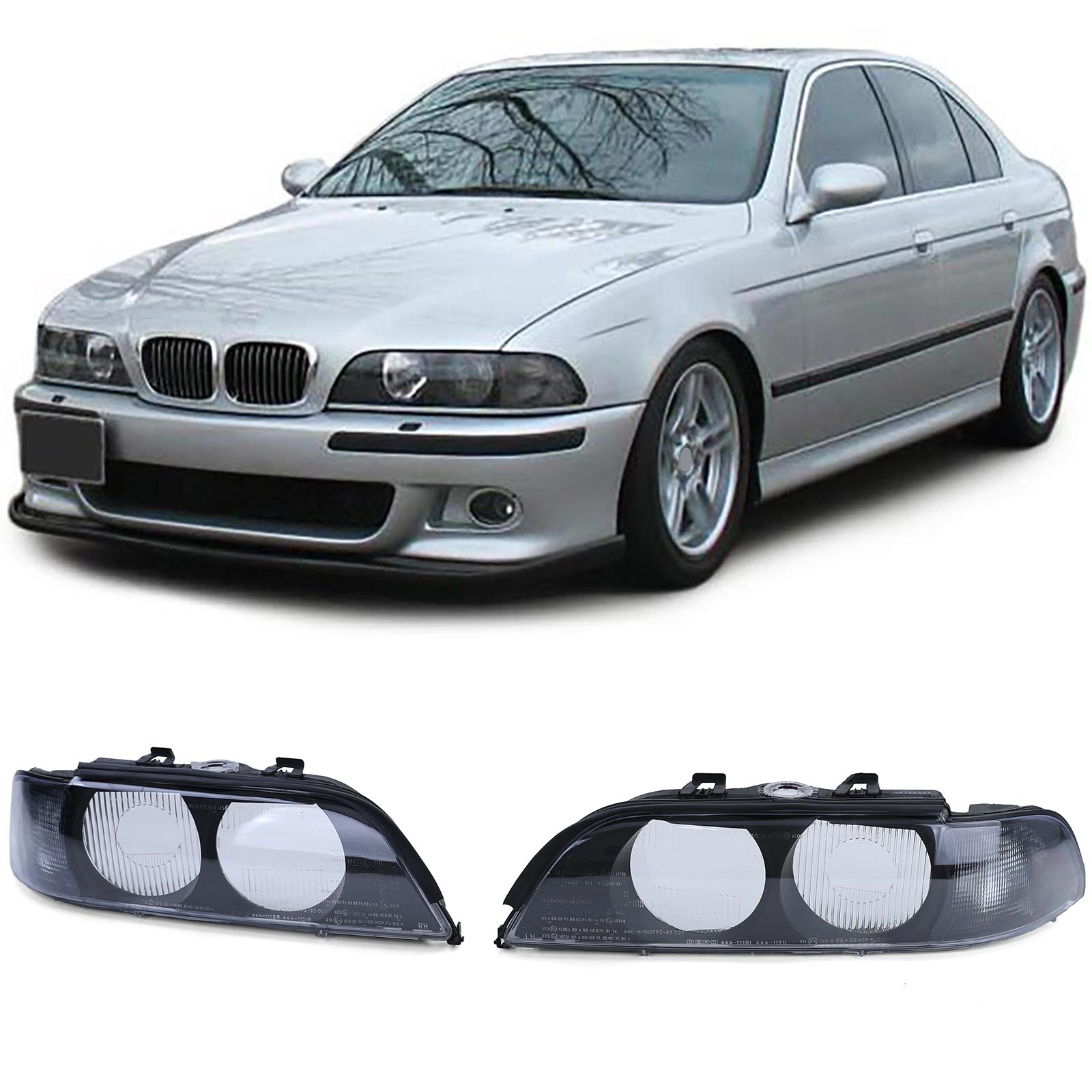 Koplamplenzen diffusers - zwart - voor BMW 5 Serie E39
