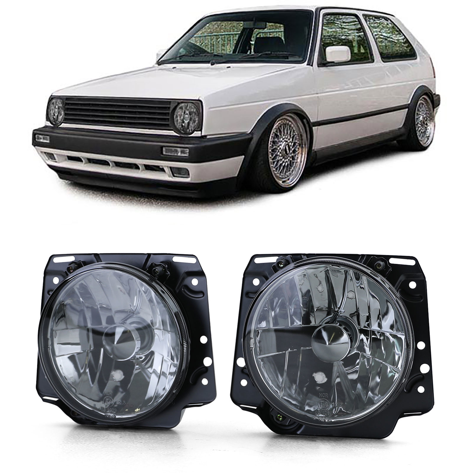 Koplampen auto - zwart smoke helder glas - voor VW Golf 2 83-91