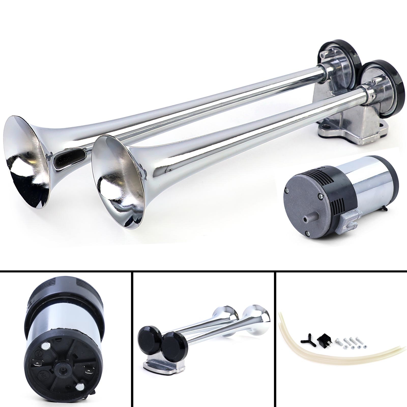 Fanfare - dubbele perslucht hoorn - met compressor 12 volt