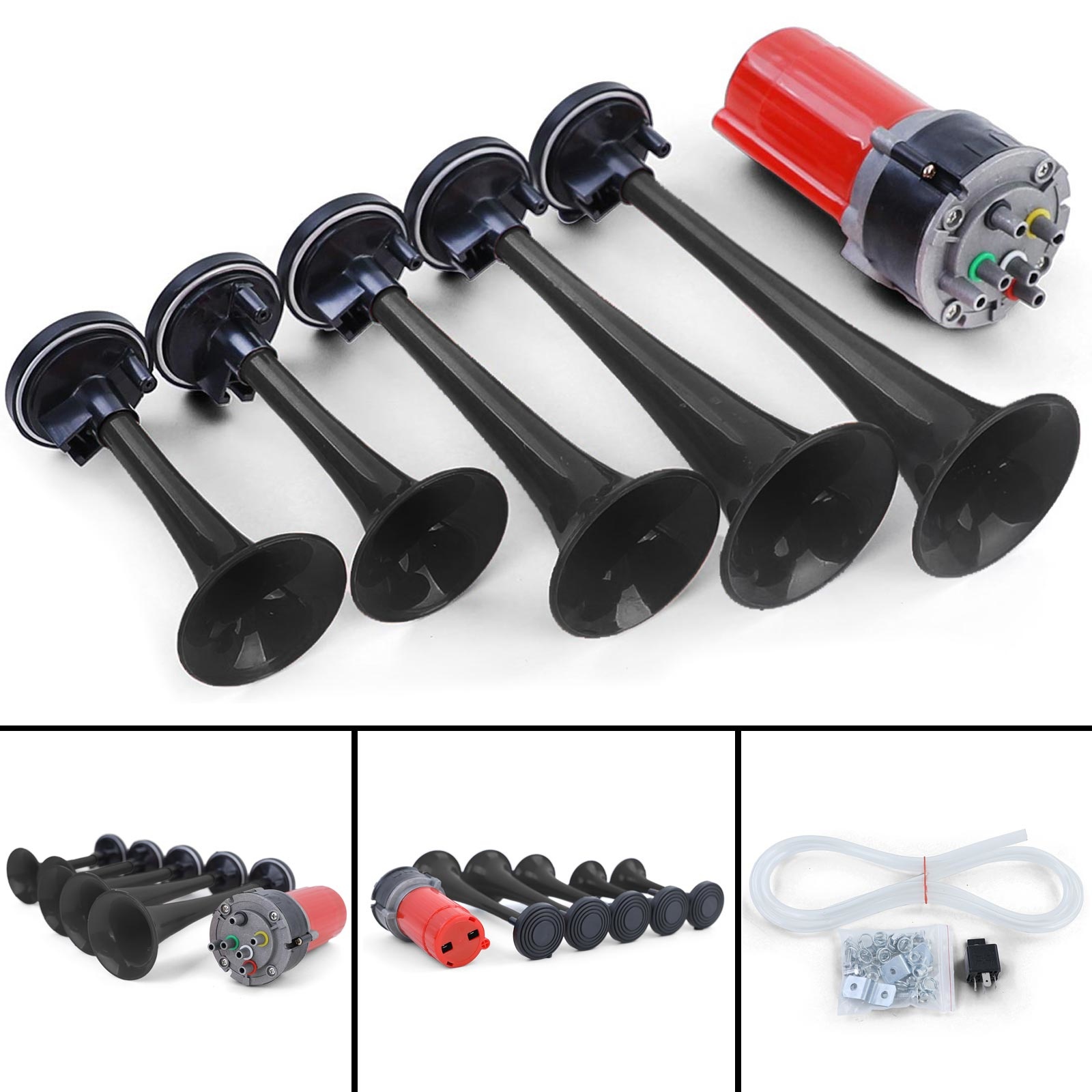 Fanfare - 5 zwarte toons - met compressor 118dB 12 Volt