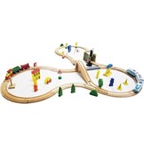 Houten treinbaan met elektrische locomotief - treinset 69 onderdelen