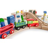 Houten treinbaan met elektrische locomotief - treinset 69 onderdelen