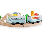 Houten treinbaan met elektrische locomotief - treinset 69 onderdelen