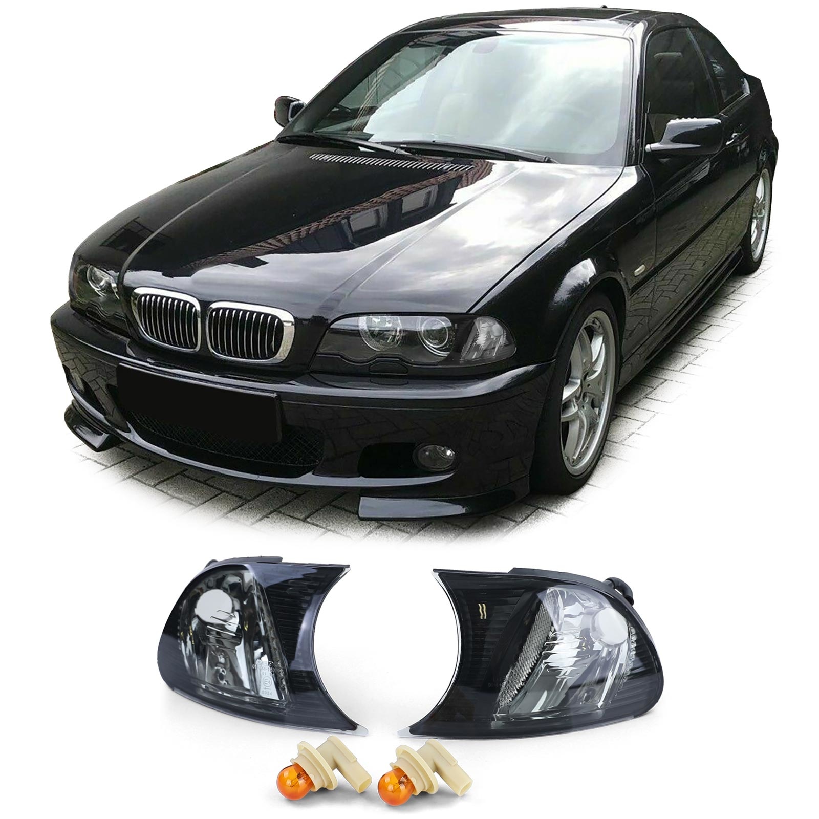 Knipperlicht voor BMW 3 Serie E46 Coupe Cabrio 01-03 - zwart smoke