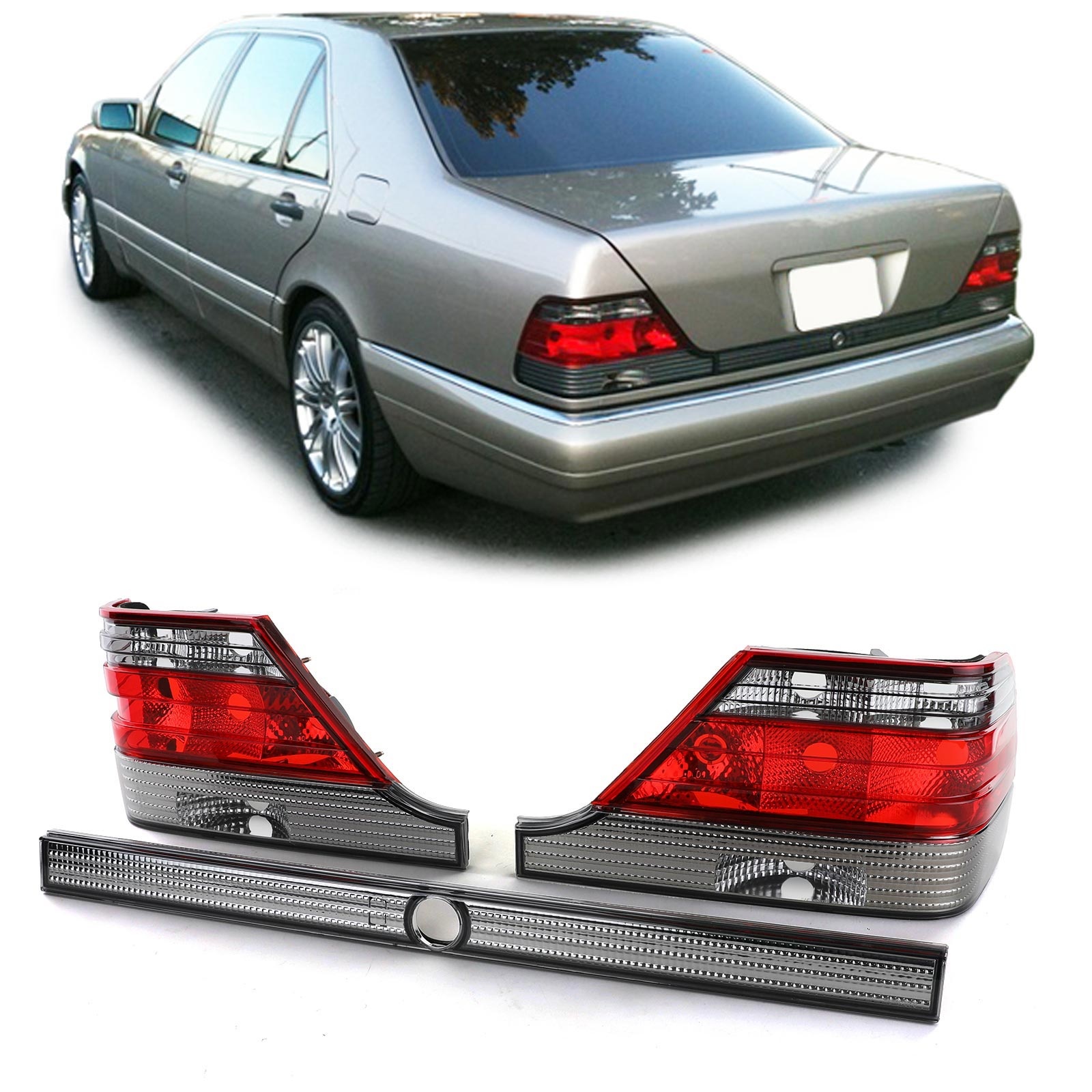 Achterlichten voor Mercedes S W140 94-98 - rood zwart met slotstrip