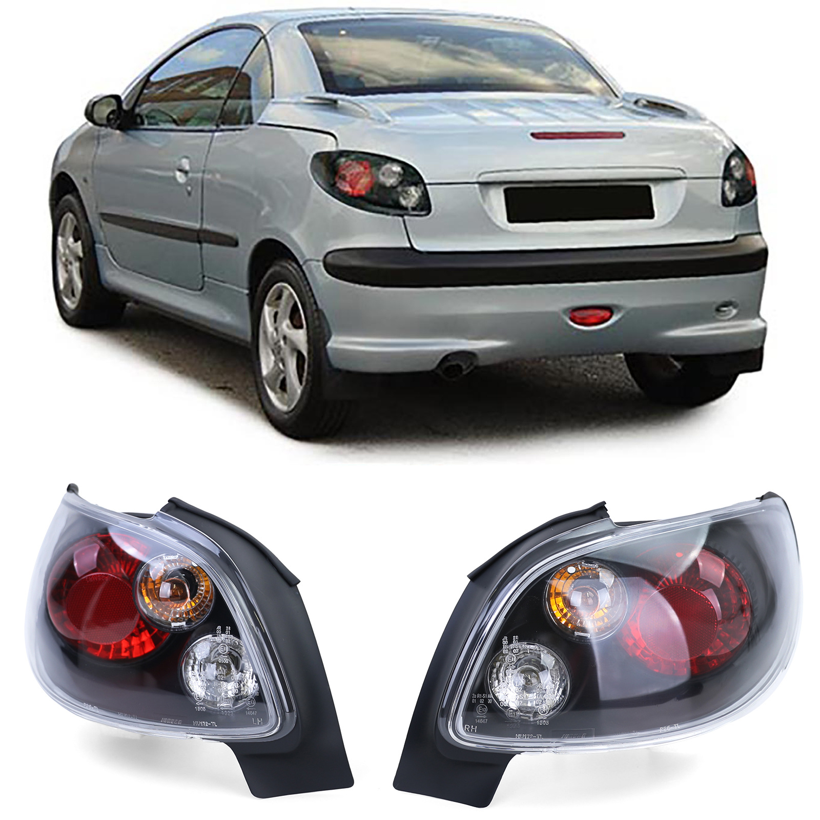 Achterlichten voor Peugeot 206 CC Coupe Cabrio 00-08 - zwart