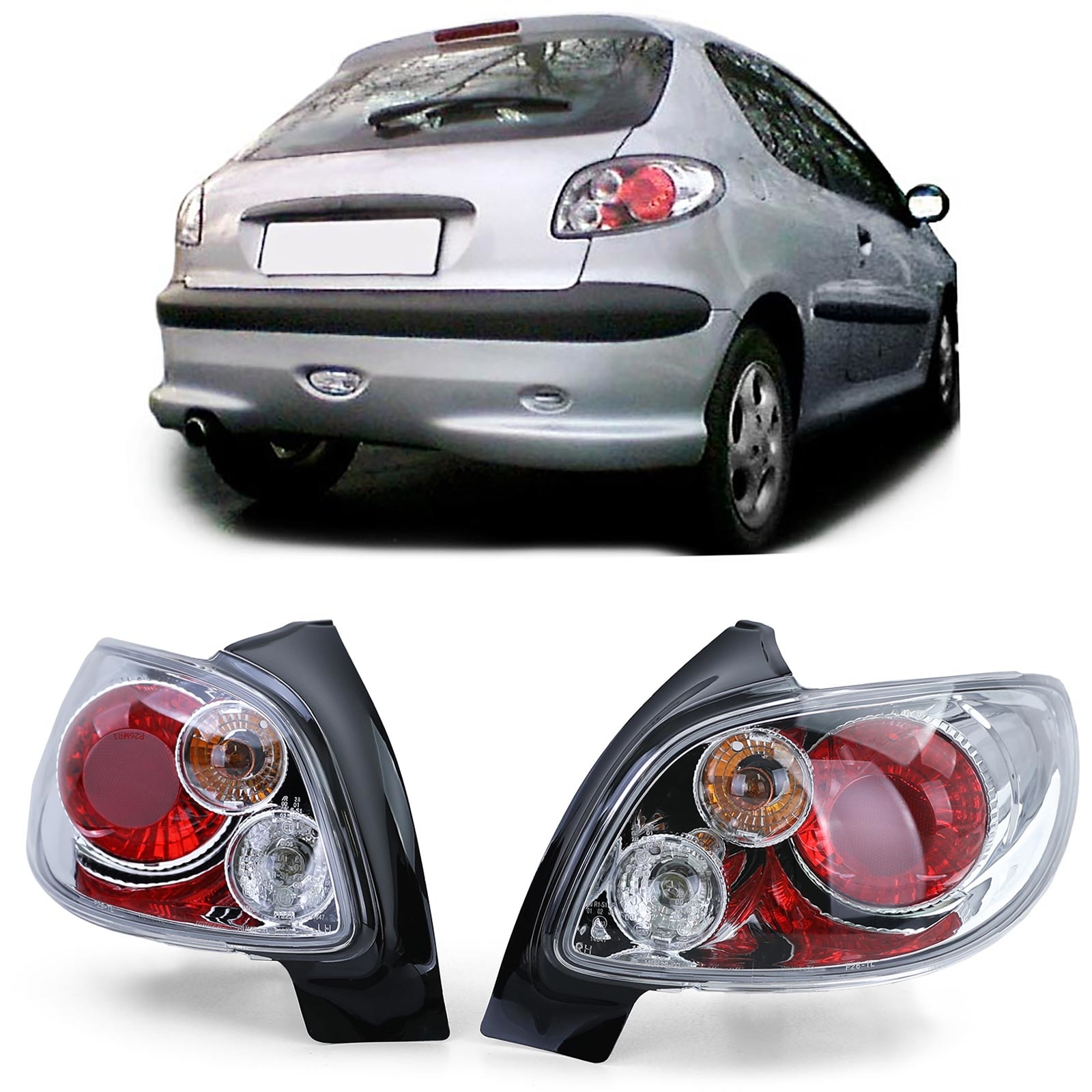 Achterlichten Peugeot 206 hatchback 3 + 5 deurs 98-09 - chroom