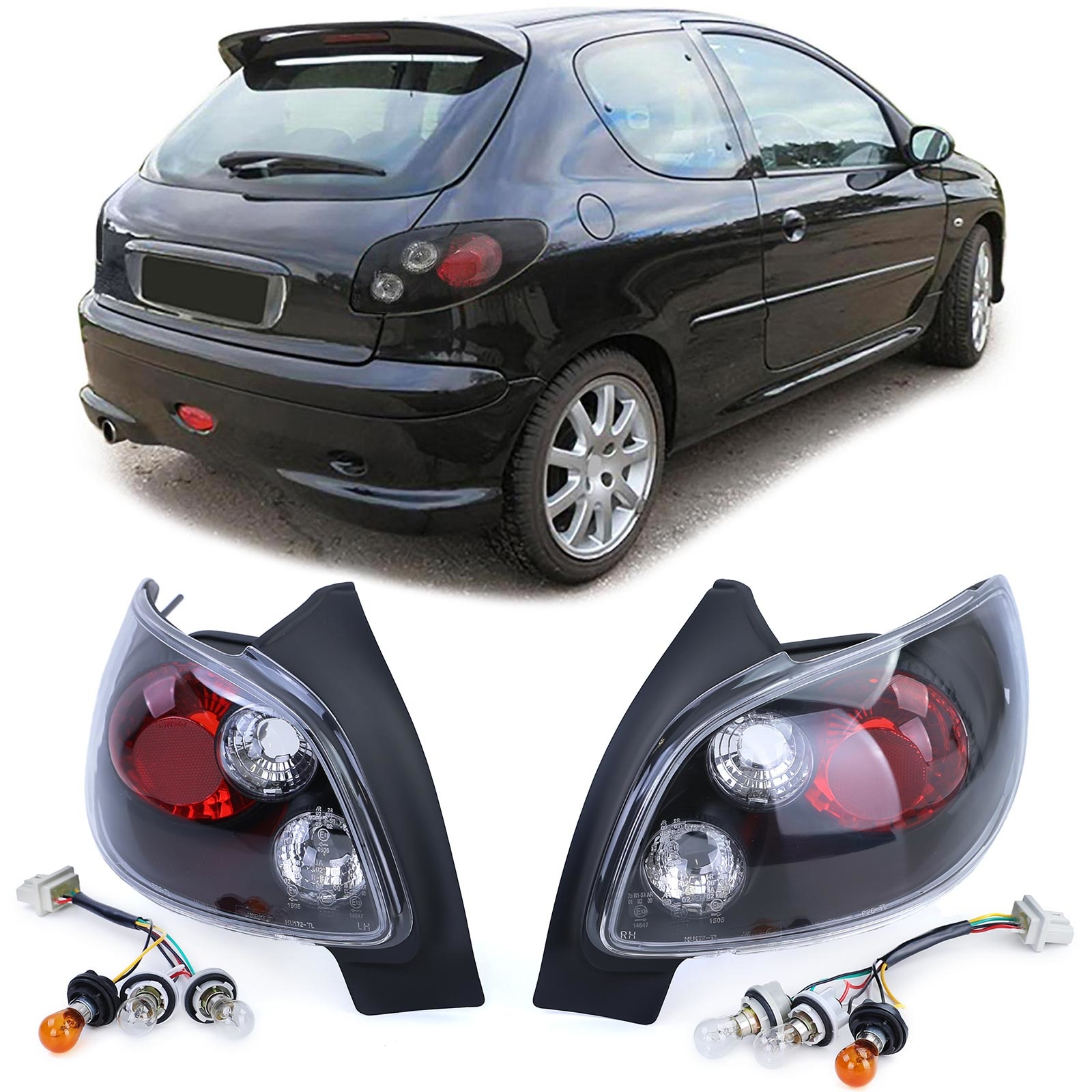 Achterlichten voor Peugeot 206 hatchback 3 + 5 deurs 98-09 - zwart