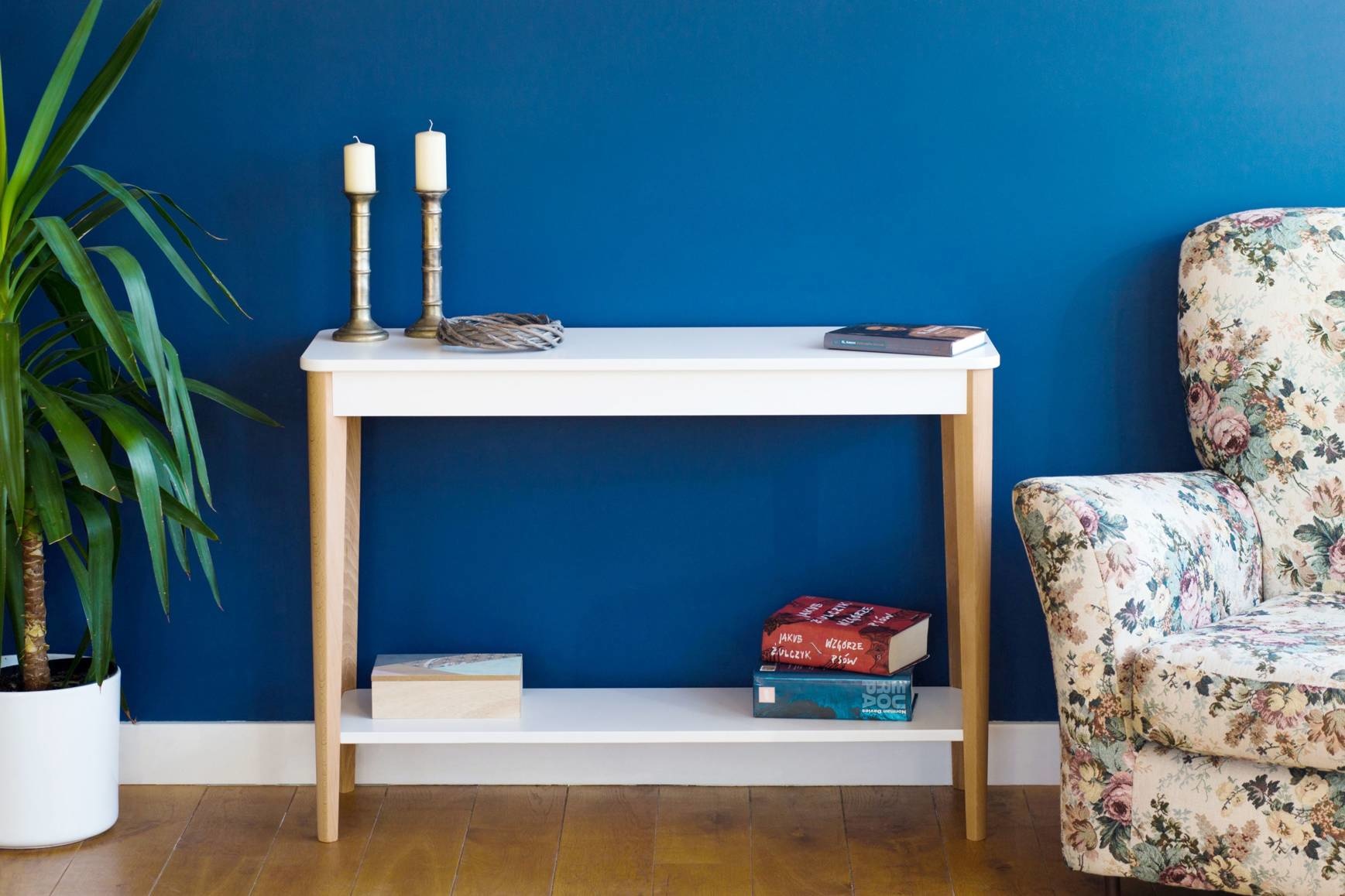 Ashme Essenhouten Consoletafel | Breedte 105cm x Diepte 35cm x Hoogte 74cm | Halfmat met Vluchtige Munt Kleur | FSCMIX Gecertificeerd