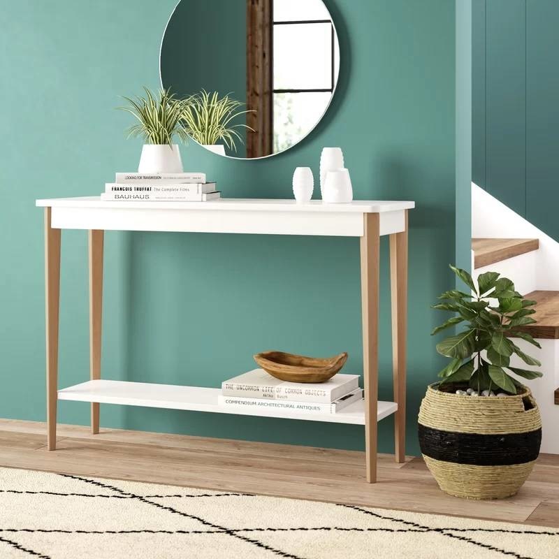 Ashme Essenhouten Consoletafel | Breedte 105cm x Diepte 35cm x Hoogte 74cm | Halfmat met Vluchtige Munt Kleur | FSCMIX Gecertificeerd