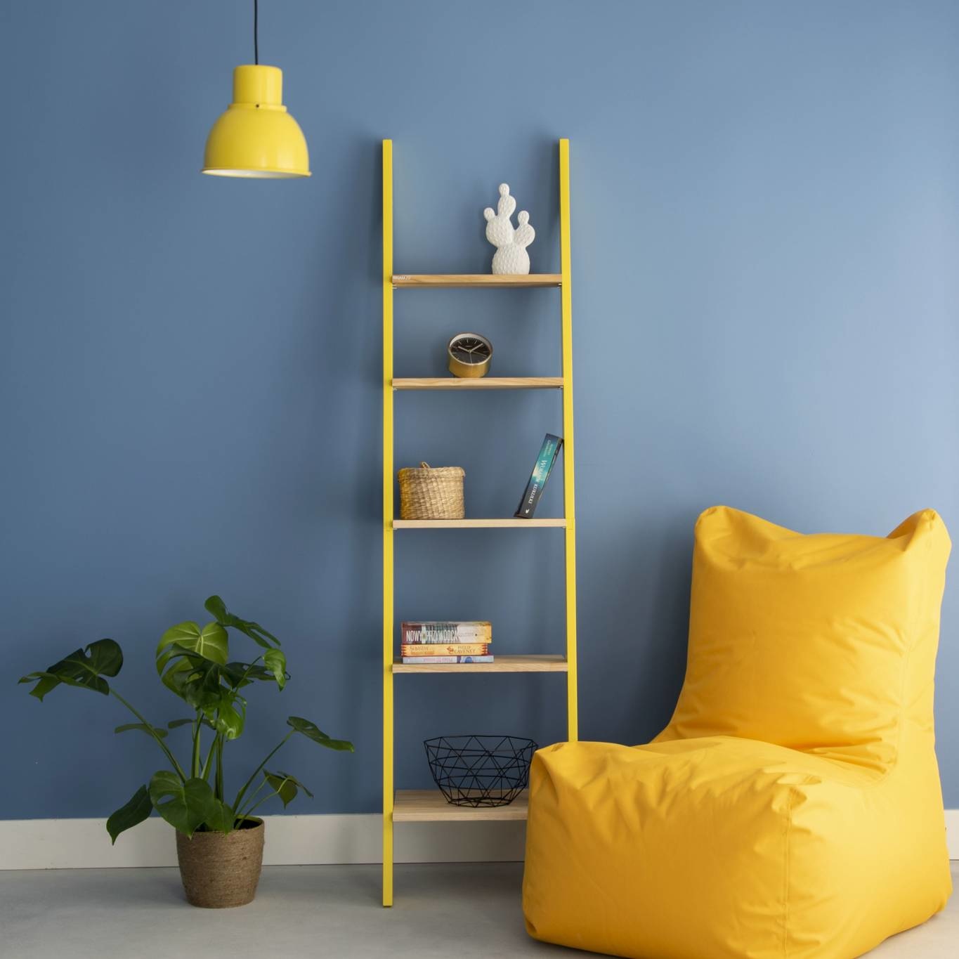 Ashme ladderplank - 5 planken, 180cm hoog, essenhout & MDF, FSC gecertificeerd, zeegroen