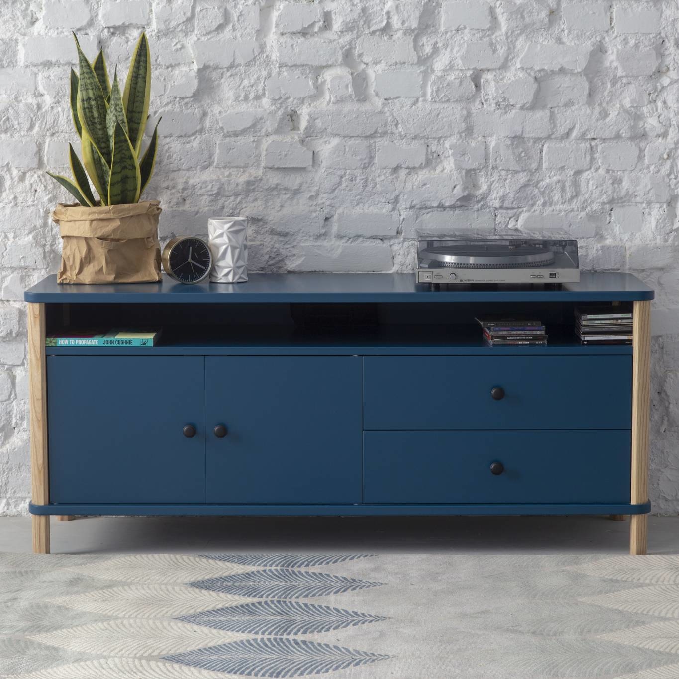 Ashme TV Meubel - Petrolblauw | 140x45x60 cm | Essenhout & MDF