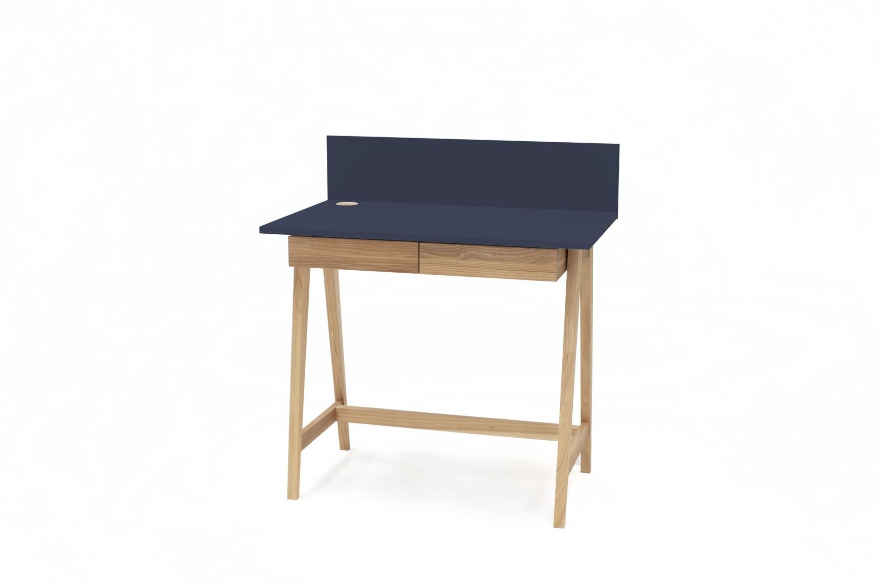 Ashwood Luka schrijftafel in marineblauw met essenhouten poten