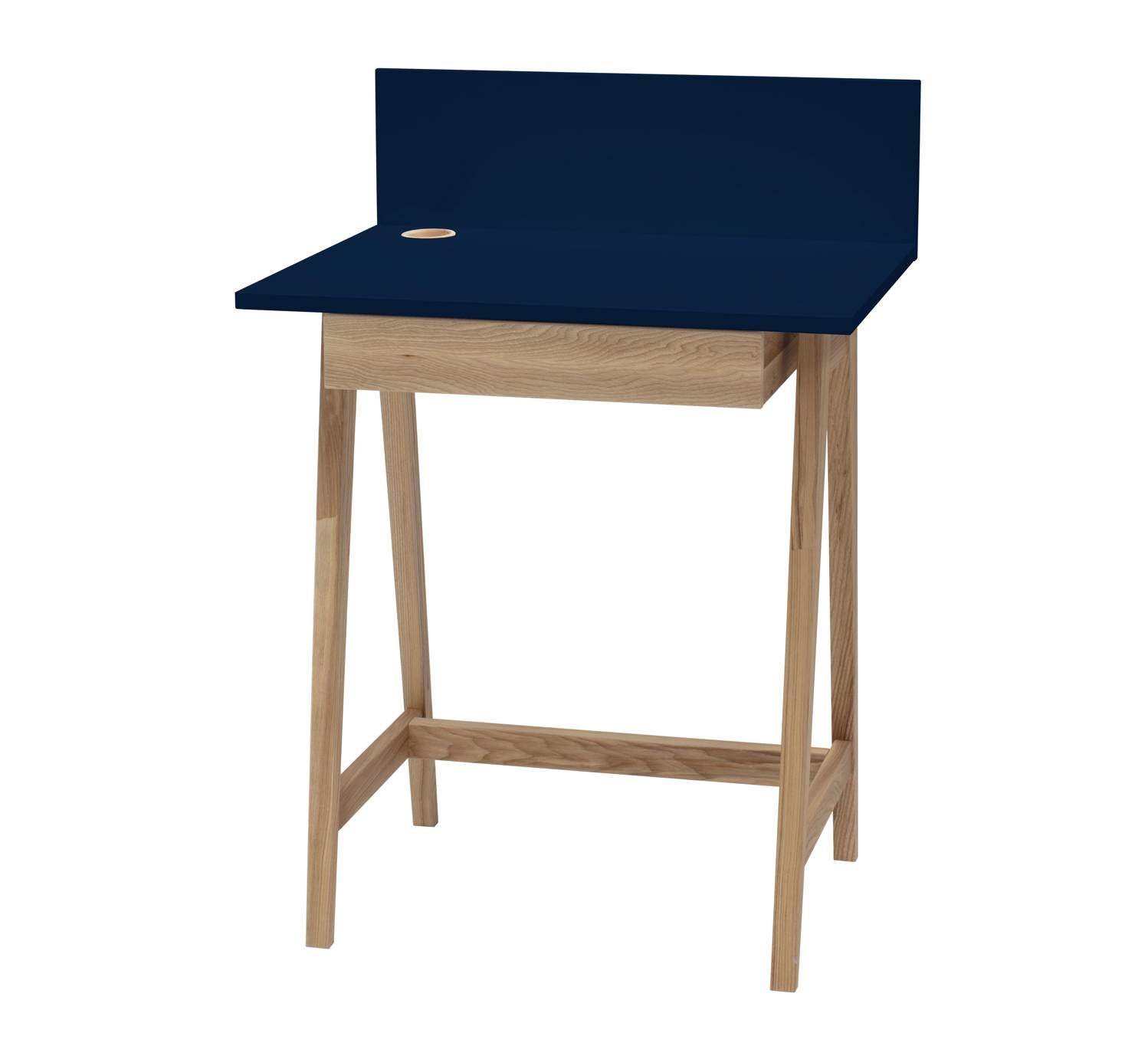 Ashwood Luka schrijfbureau in marineblauw | 65x75x50 cm | Essenhout poten & gelamineerd MDF | 1 lade