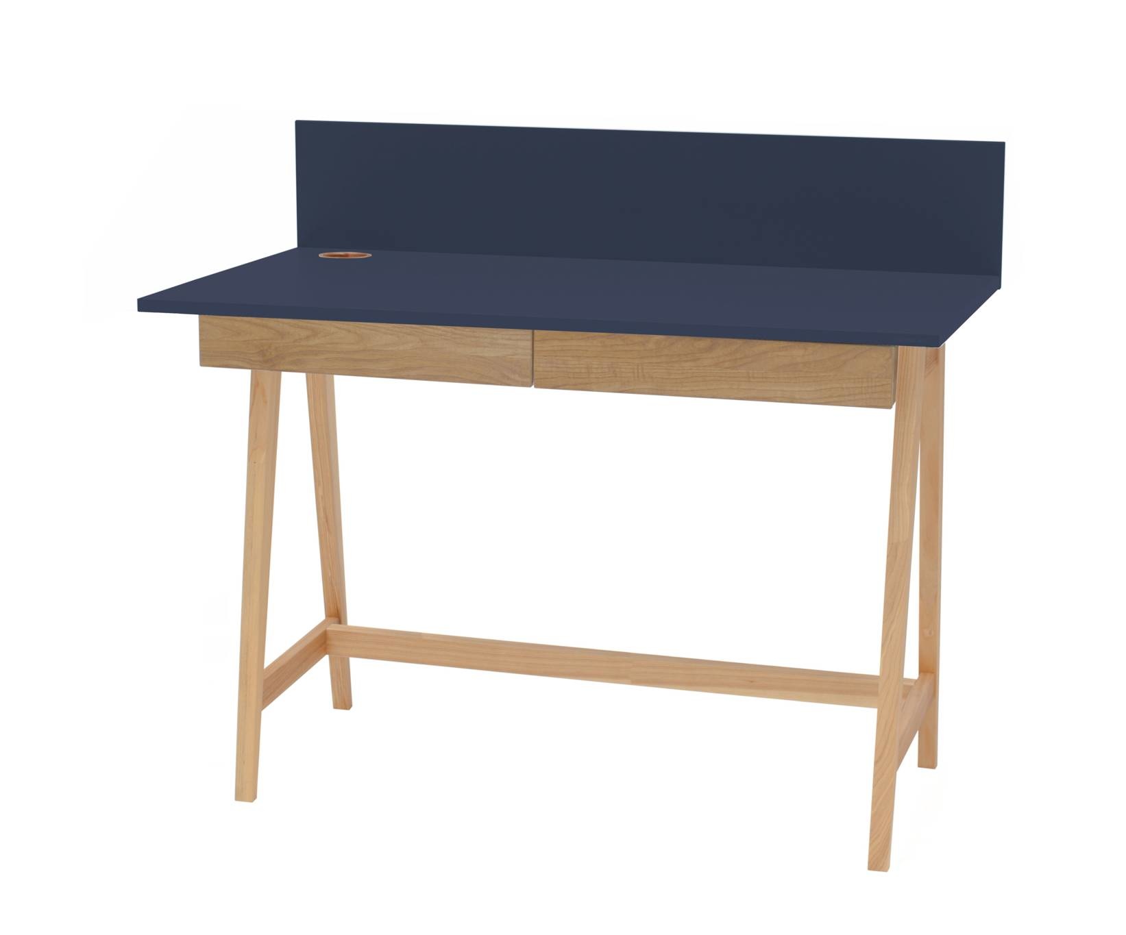 Ashwood Schrijftafel Luka marineblauw, 110cm breed met essenhouten poten & 2 lades - FSC gecertificeerd