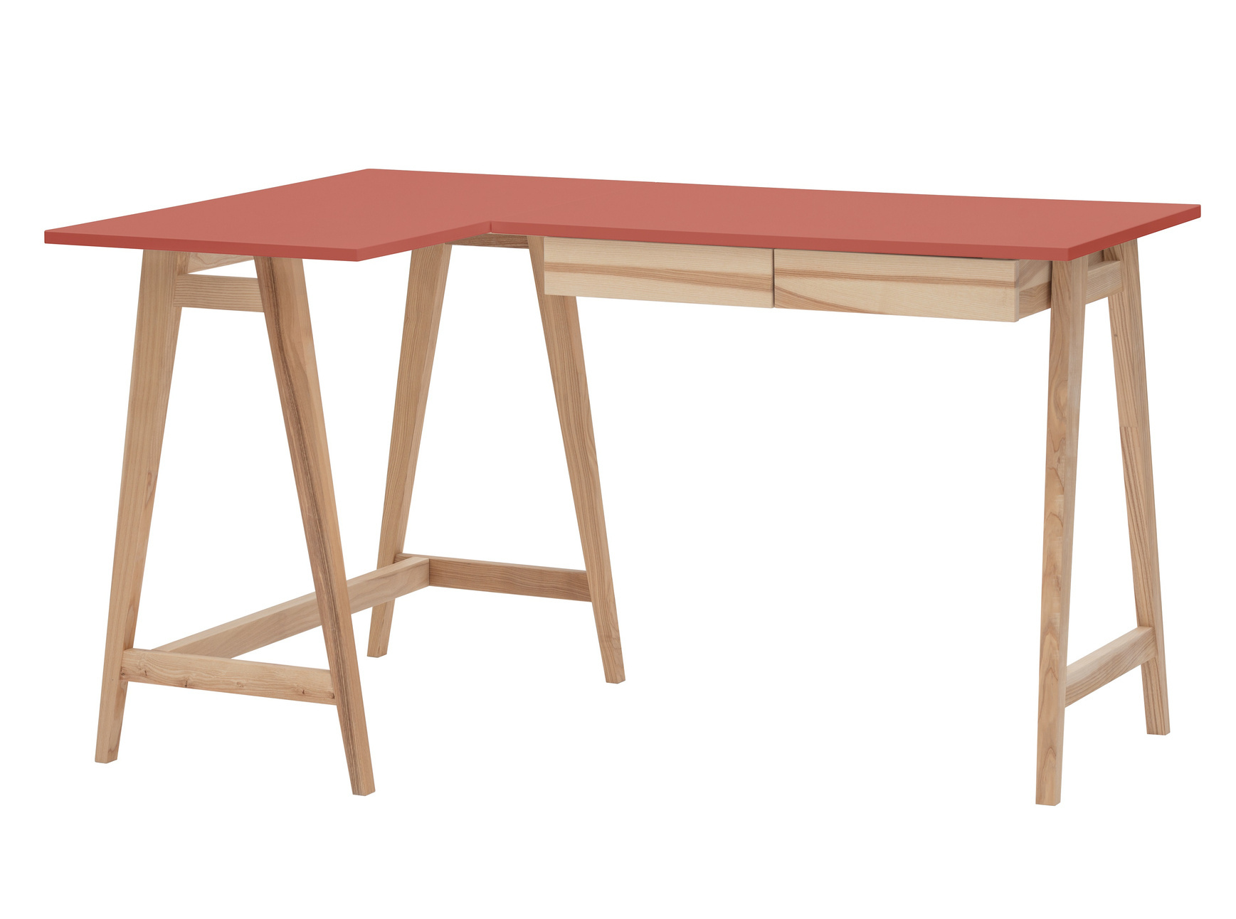 Antiek Roze hoekbureau Luka | Links | Essenhouten poten | 2 lades | 135x85x75 cm | FSC gecertificeerd