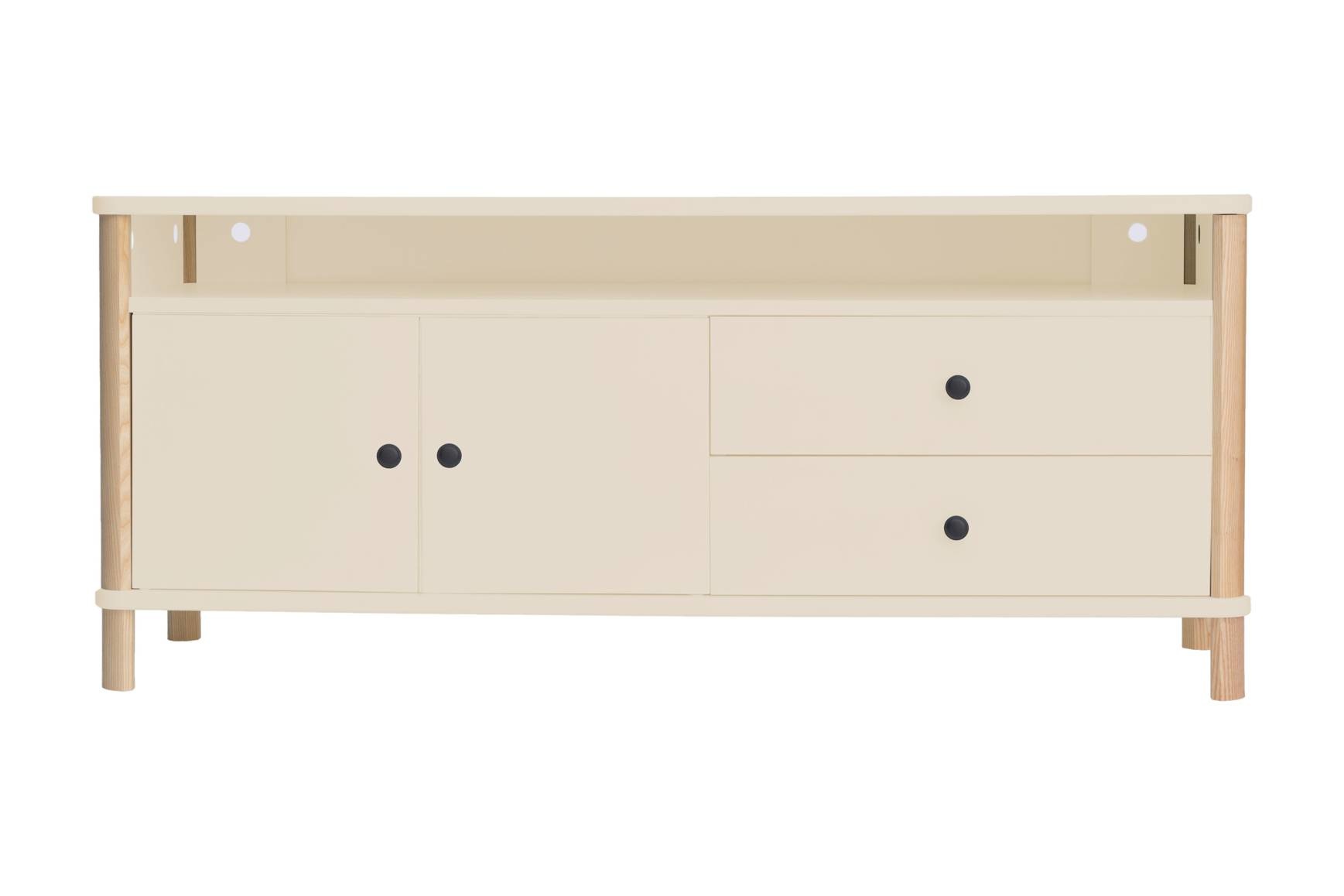 Ashme TV meubel - 140cm breed krijtwit met essen en gelamineerd MDF - FSC gecertificeerd