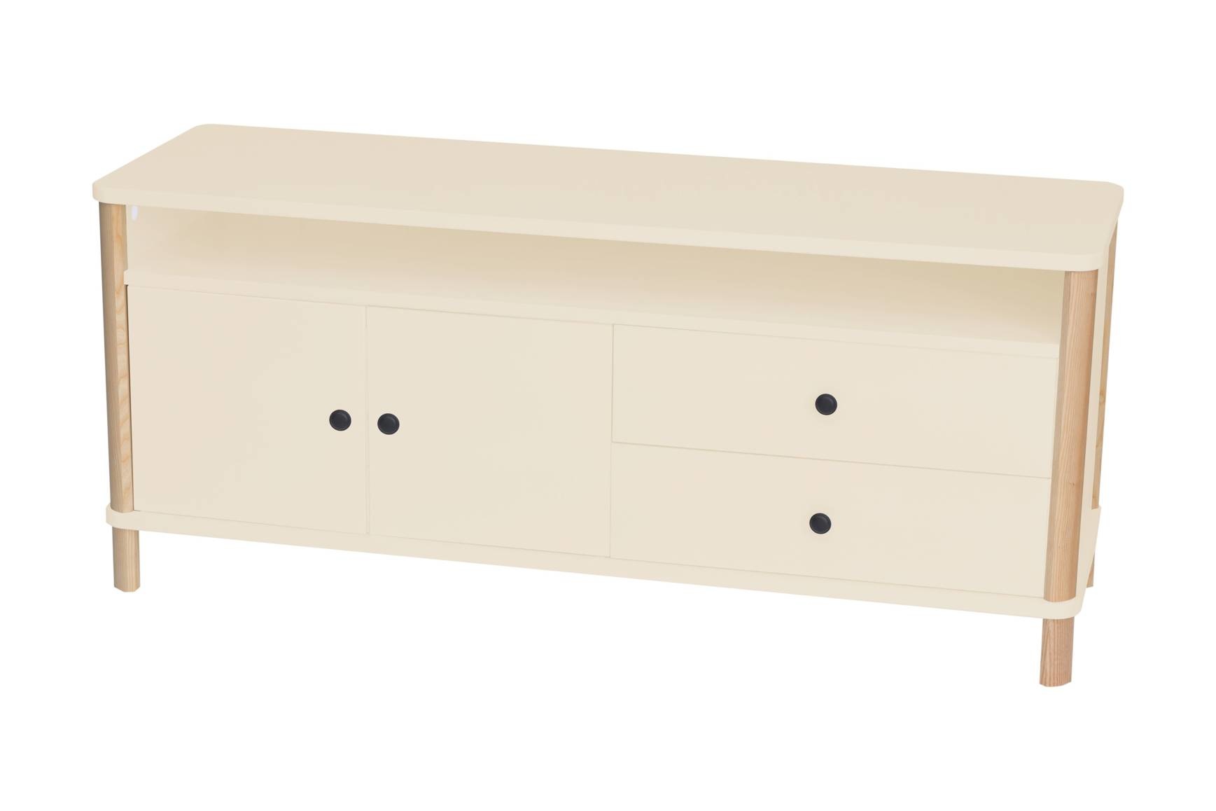 Ashme TV meubel - 140cm breed krijtwit met essen en gelamineerd MDF - FSC gecertificeerd