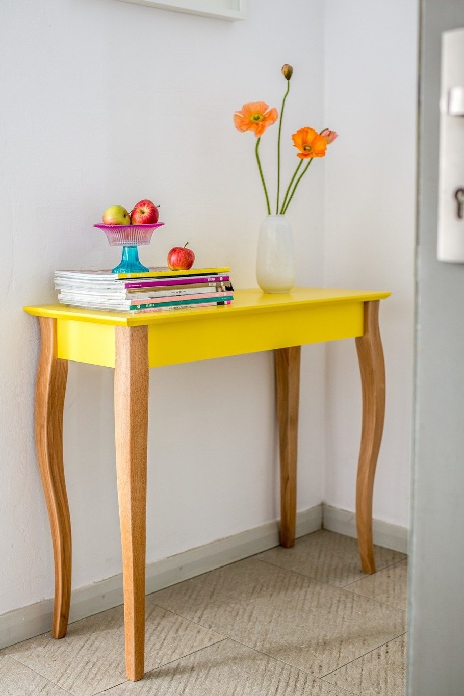Bijzettafel Lillo - roze, 85x35 cm, beukenhouten poten