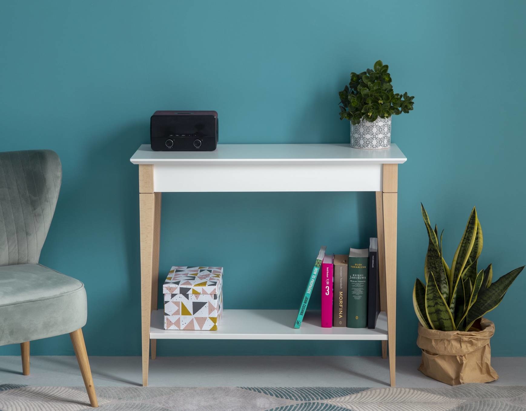 Antiek roze wandtafel Mimo | Beukenhouten poten | 105cm x 35cm | FSC gecertificeerd