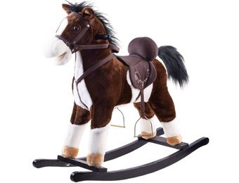 Hobbelpaard - beweegt & maakt geluid - 73x28x70cm - donkerbruin