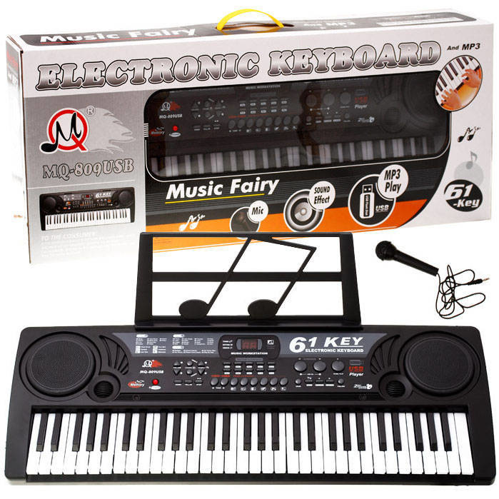 Keyboard piano - 61 toetsen - 81x30 cm - met microfoon - zwart