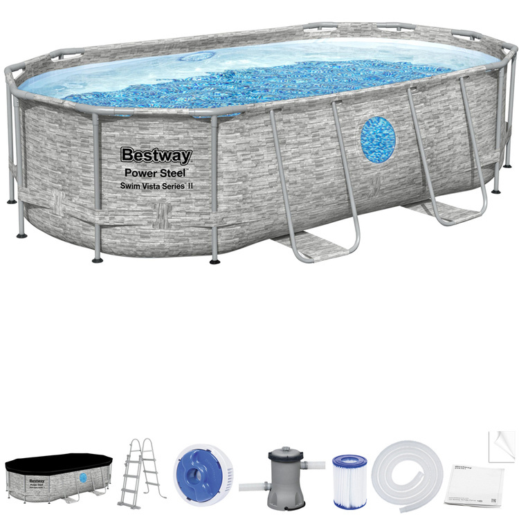 Bestway zwembad - Power Steel - 427x250x100cm - stenen muur