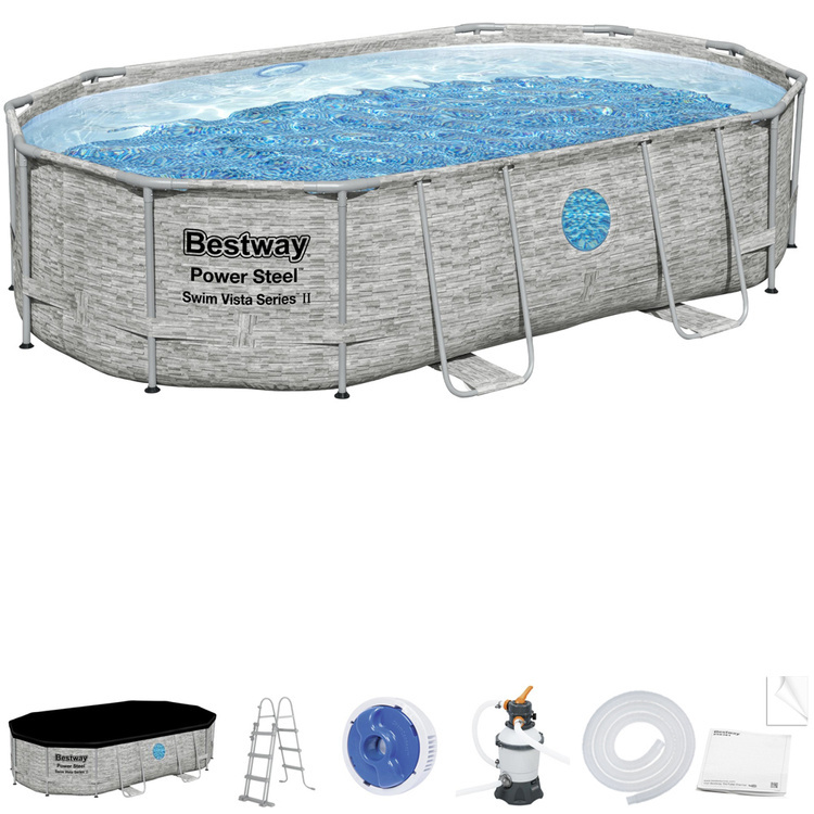 Bestway zwembad - Power Steel - 488x305x107cm - stenen muur