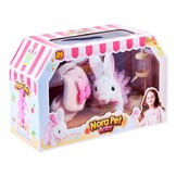 Knuffel konijn - 17x19x9 cm - interactief - met tasje - roze