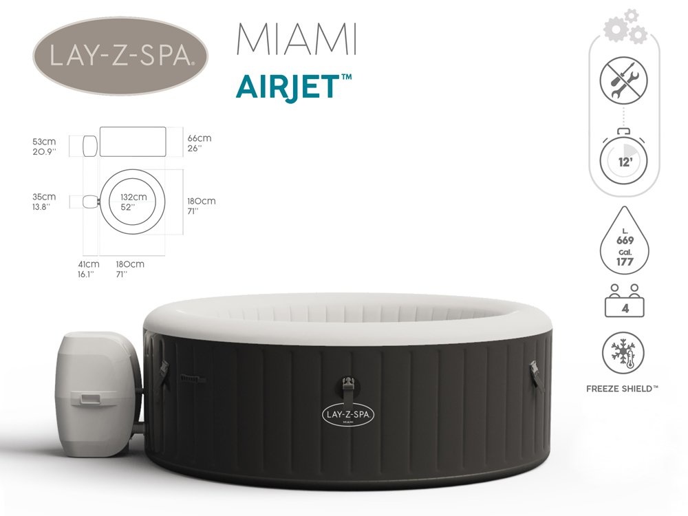 Opblaasbare jacuzzi - Bestway Lay-Z-Spa - Miami - ⌀ 180x66 cm