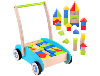Houten loopwagentje - blokkenwagen - 35x27x40 cm - 32 blokken