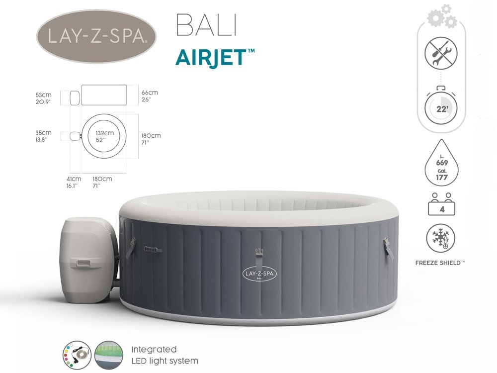 Opblaasbare jacuzzi - Bestway Lay-Z-Spa Bali - LED - grijs