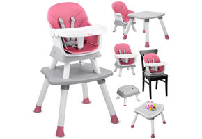 Kinderstoel - babystoel - 6-in-1 - multifunctioneel - roze wit