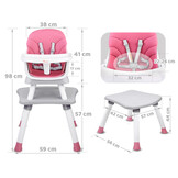Kinderstoel - babystoel - 6-in-1 - multifunctioneel - roze wit