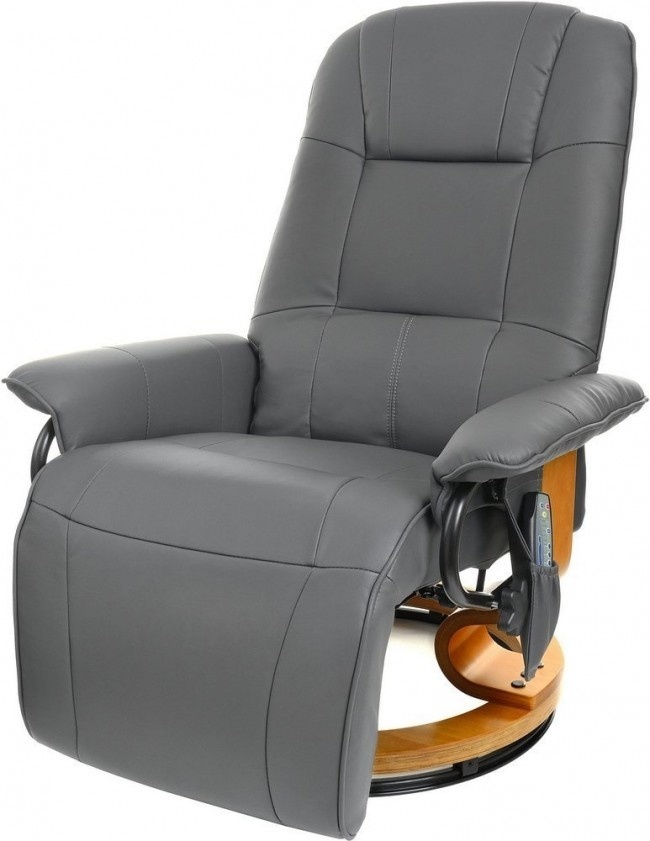 Fauteuil met massage, verwarming en voetensteun - grijs kunstleer