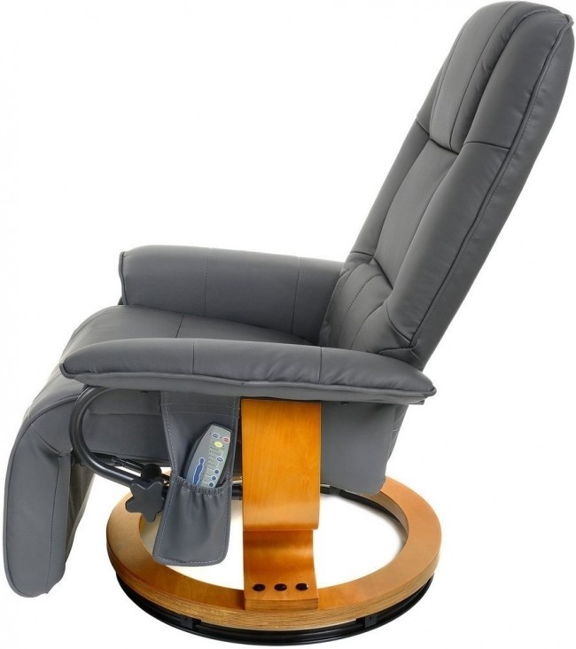 Fauteuil met massage, verwarming en voetensteun - grijs kunstleer