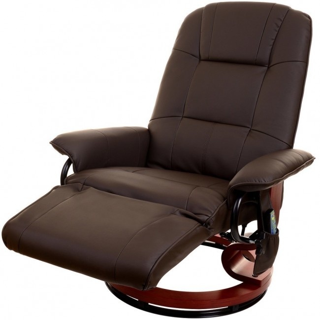 Fauteuil met massage, verwarming en voetensteun - bruin kunstleer