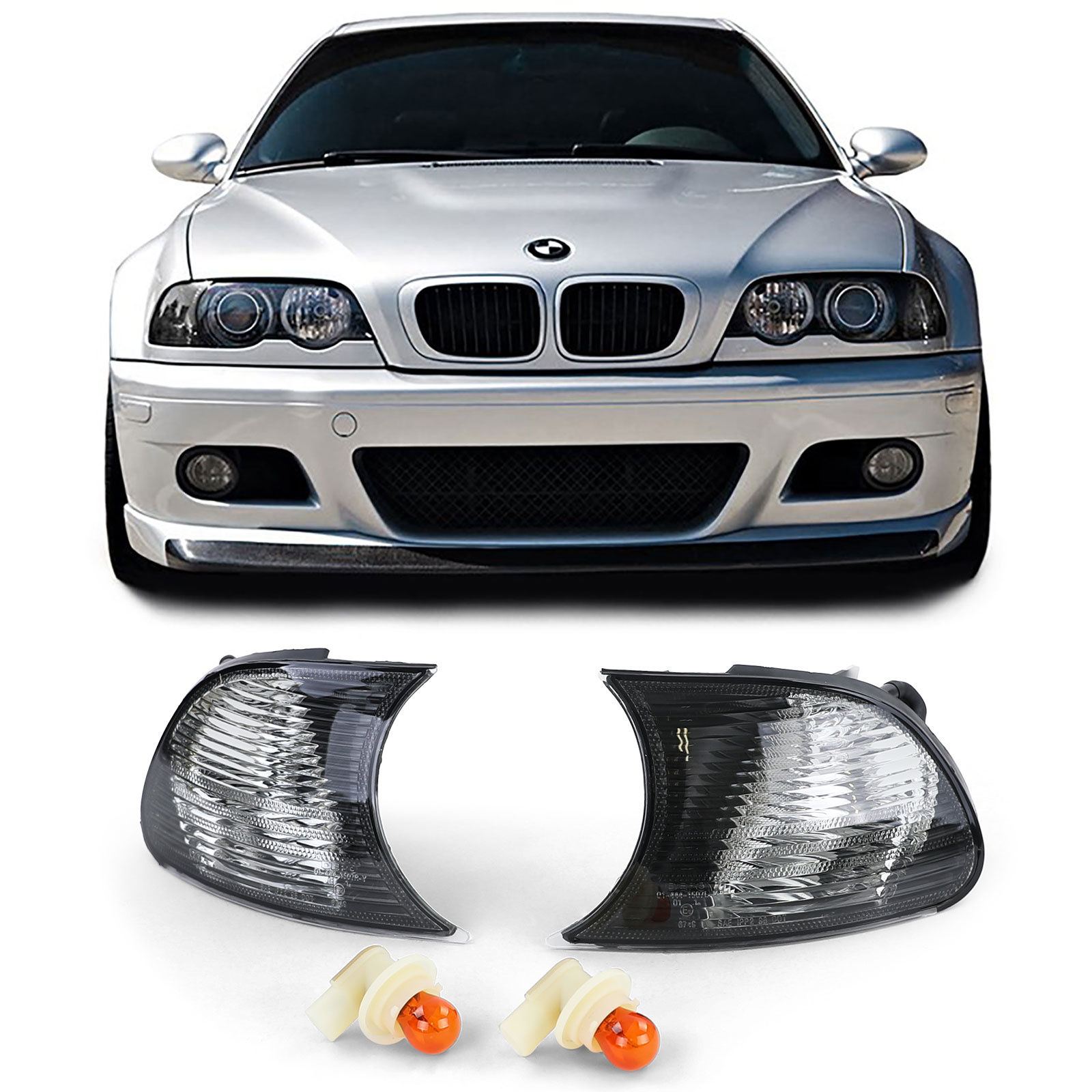 Knipperlichten geschikt voor BMW 3 Serie E46 Coupe Cabrio 98-01 - zwart smoke - kristallen optiek