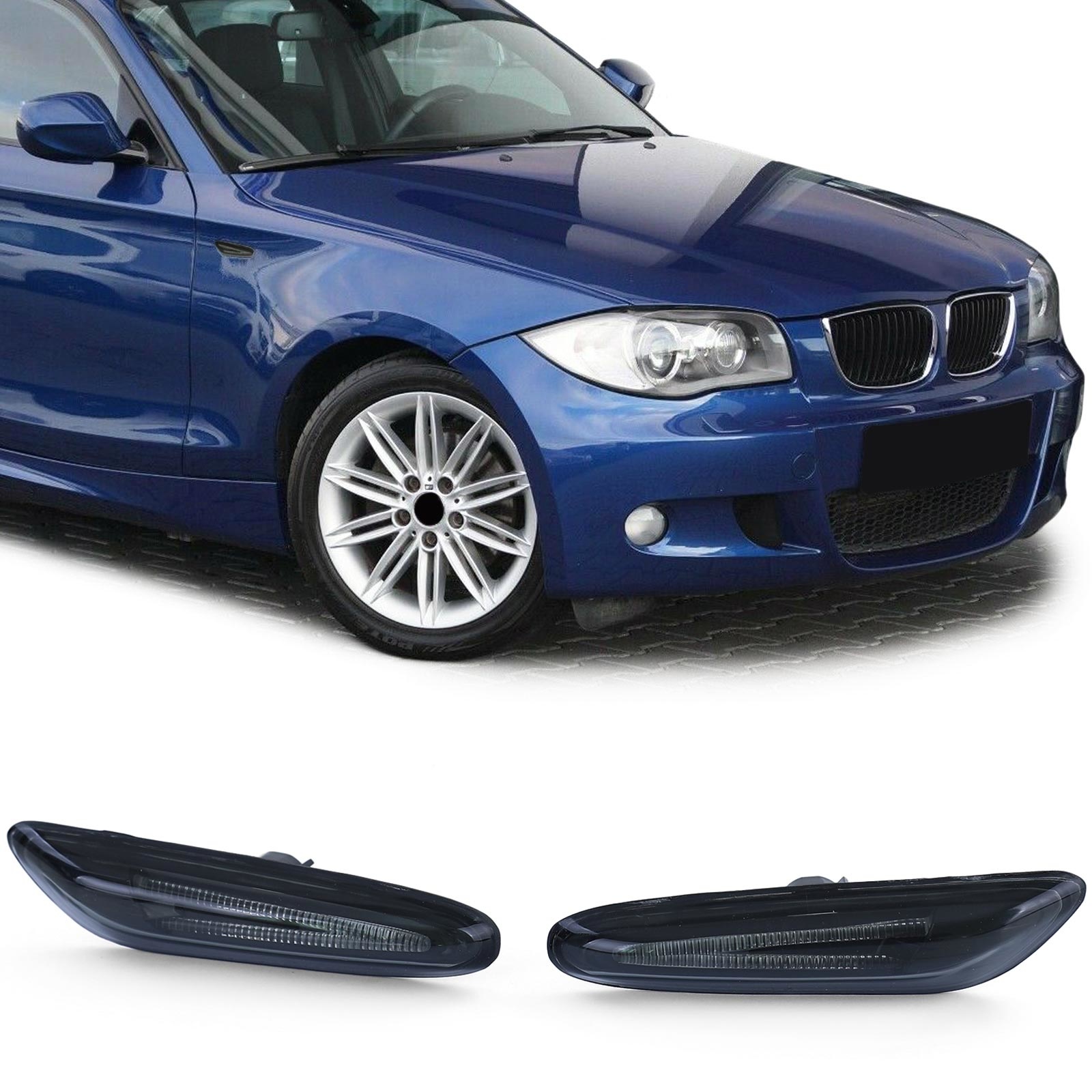 LED-zijknipperlichten geschikt voor BMW E81 E82 E87 E88 E92 E93 X1 E84 - Rook/Zwart - Registratievrij