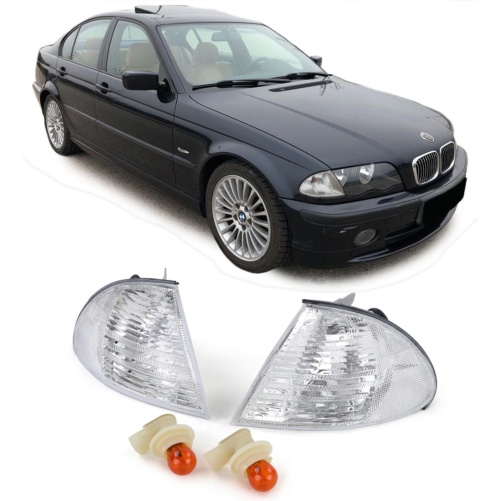 Knipperlichten - BMW 3 Serie E46 Sedan Touring 98-01 - Wit Kristal - Inclusief Oranje Lampen