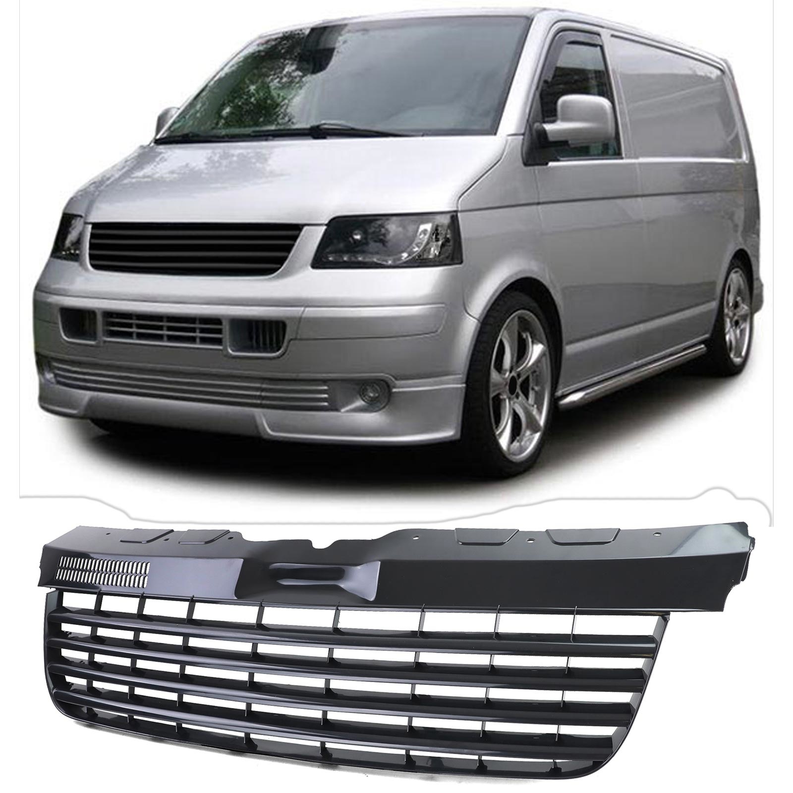 Radiateurgrille - VW Bus T5 03-09 - zwart glanzend - badgeloos