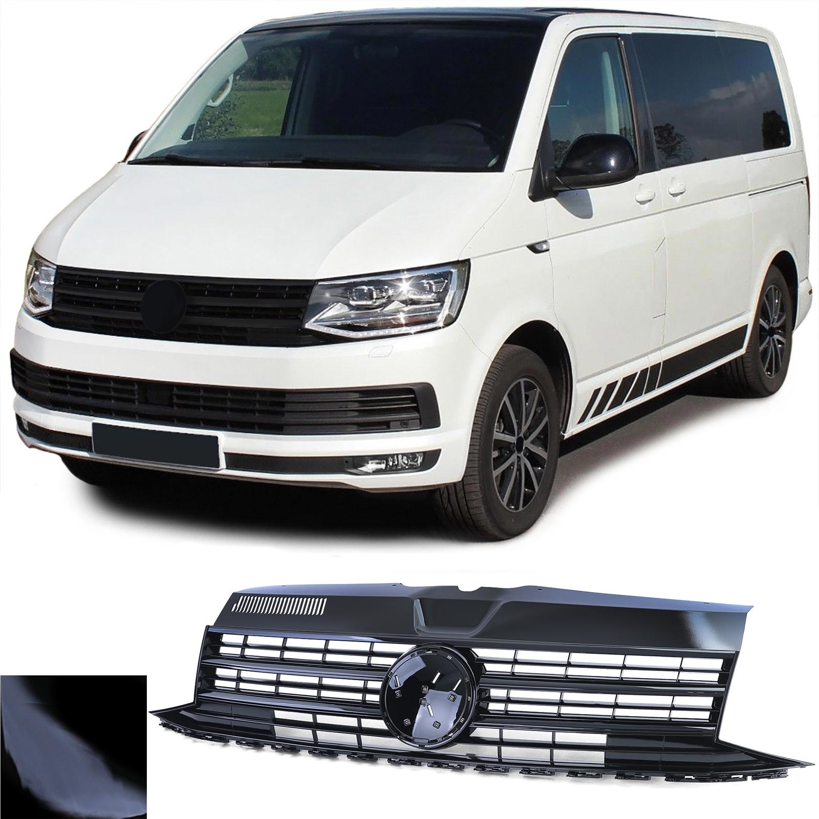 Radiateurgrill geschikt voor Volkswagen T6 Bus Transporter 15-19 - Zwart Glans - Sportieve look