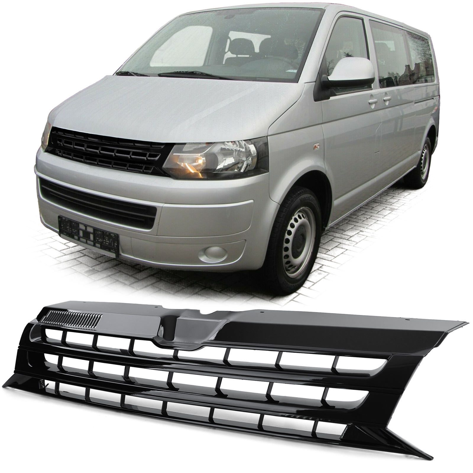 Radiateurgrill - Volkswagen T5 Busje Facelift 09-15 - Badgeloos - ZWART GLANS