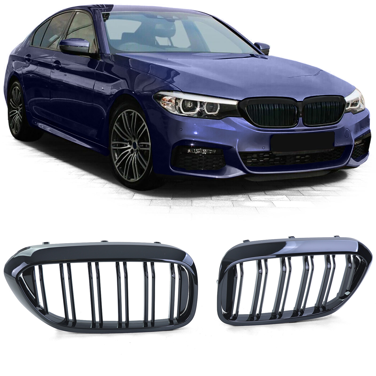 Radiateurgrille - BMW 5 Serie G30 G31 17-20 - Dubbele staaf - Glans zwart
