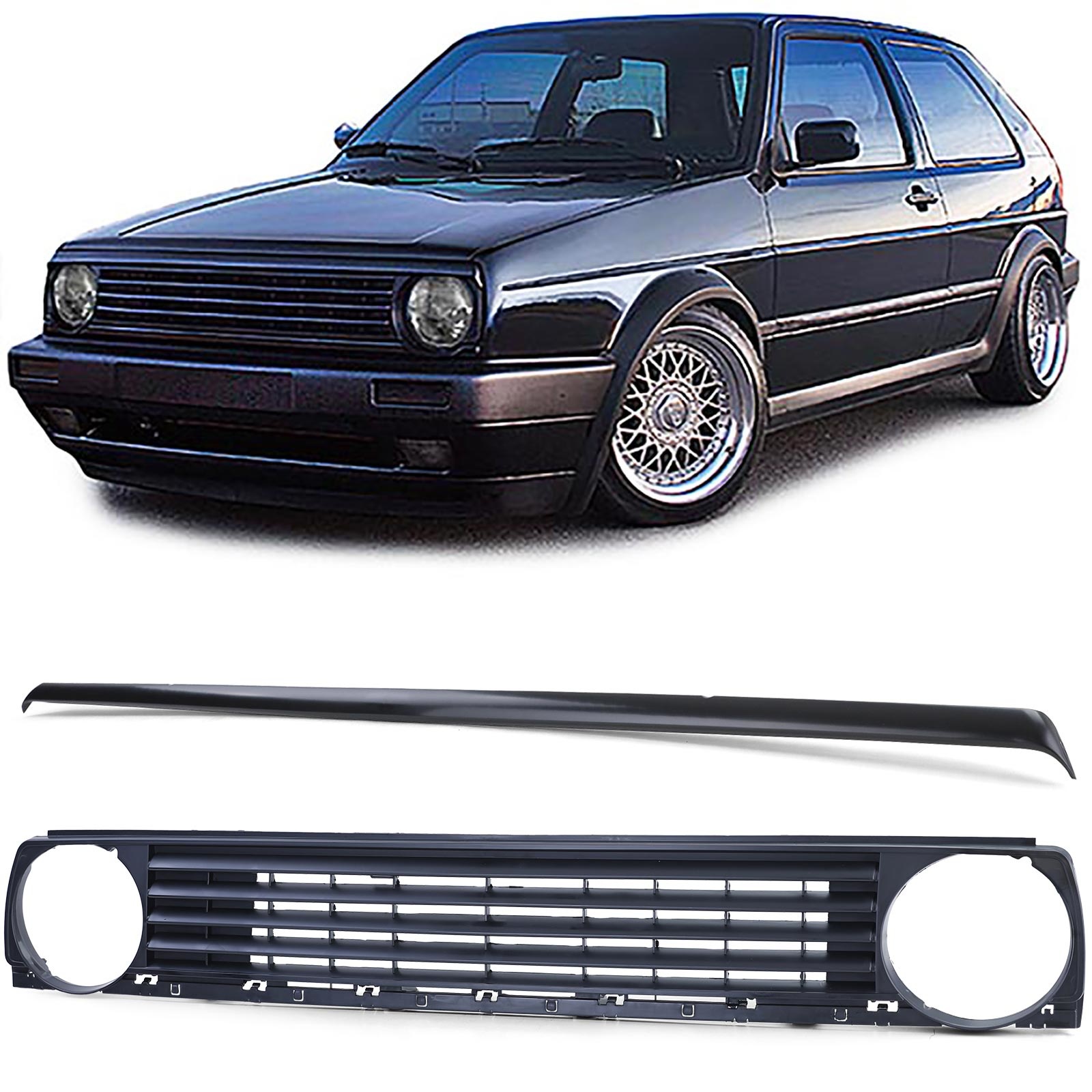 Radiateurgrill geschikt voor VW Golf 2 83-91 - Badgeloos - Spoiler + Zwart