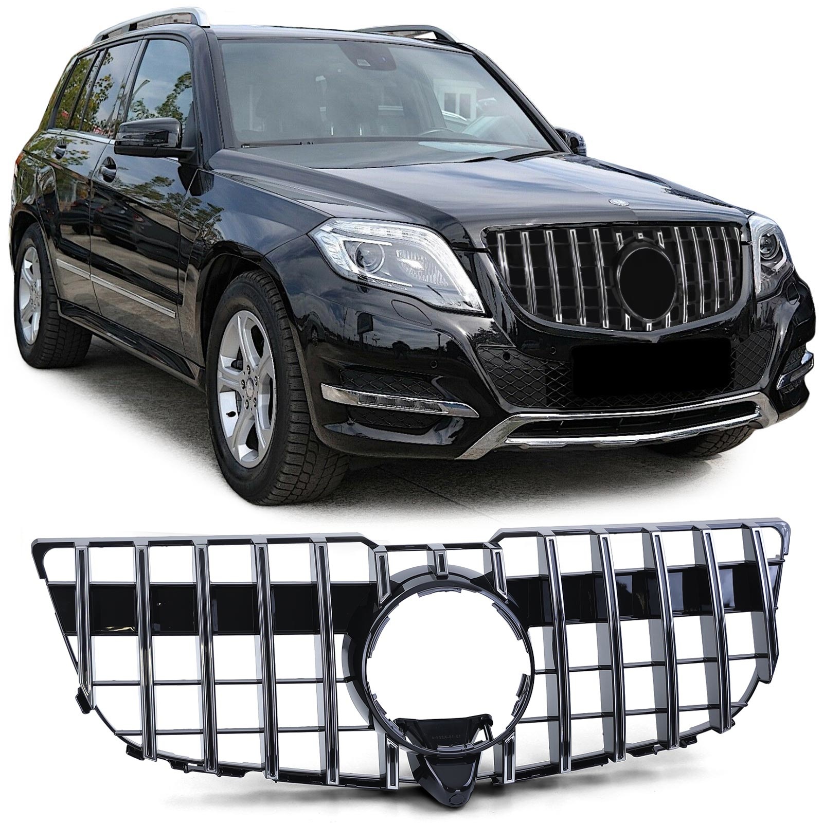 Radiateurgrill geschikt voor Mercedes GLK X204 Facelift 12-15 - Sport Optiek - Zwart Glans/Chroom