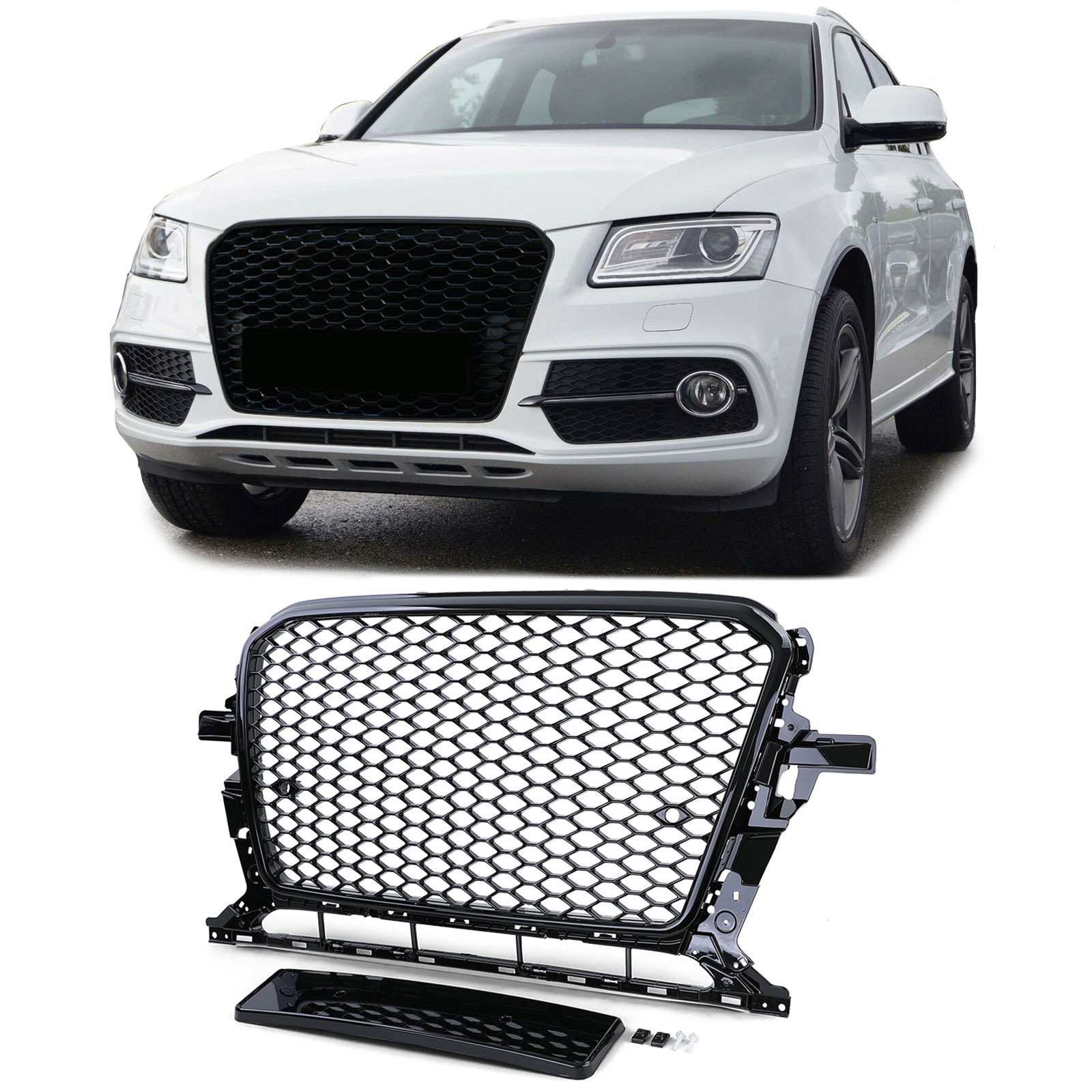 Radiateurgrill geschikt voor Audi Q5 8R 12-16 - Honingraat sportlook - Zwart glanzend