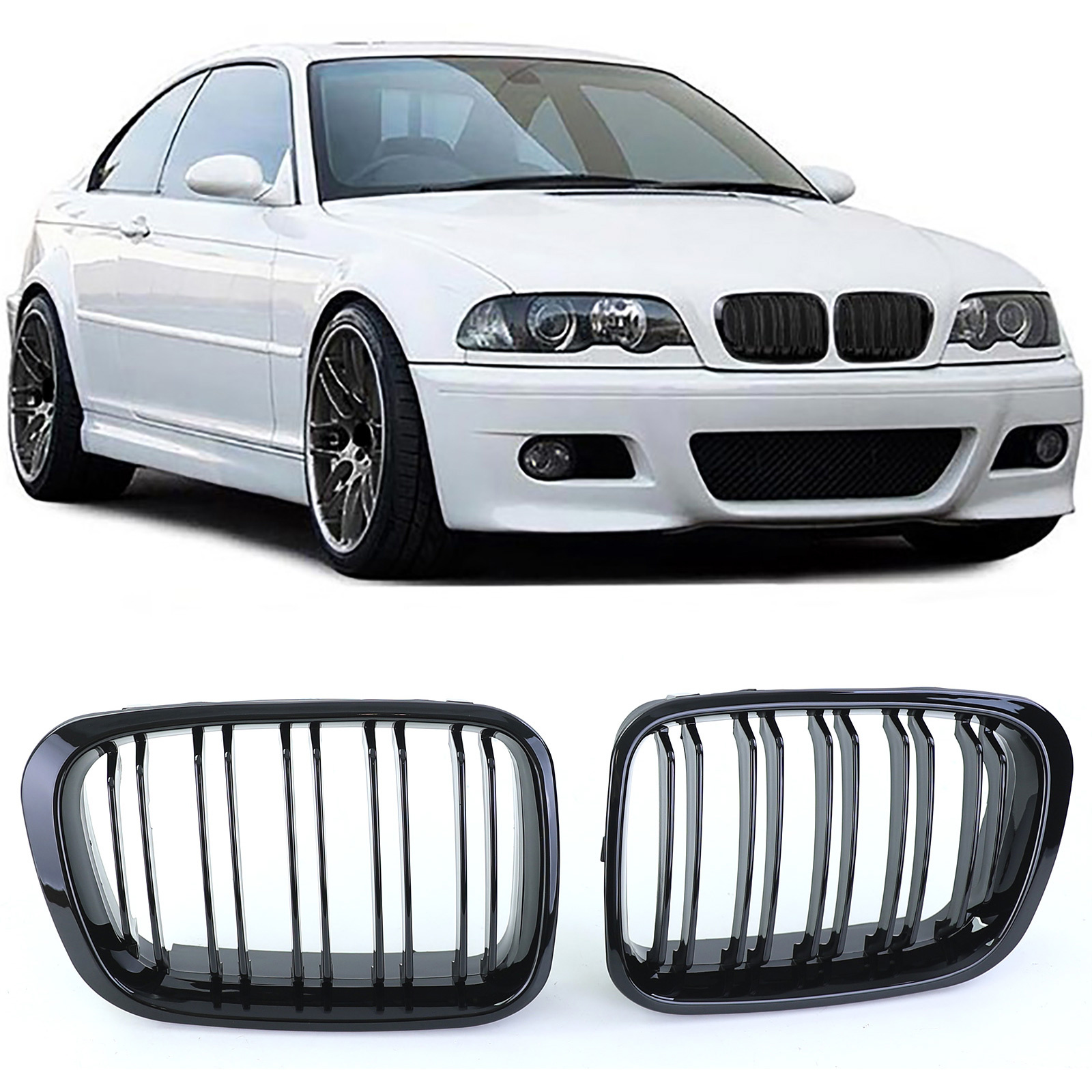 Radiateurgrille geschikt voor BMW E46 Limo Touring - dubbele stang - glans zwart