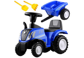 Loopauto - tractor - met aanhanger, schop & hark - blauw