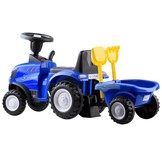Loopauto - tractor - met aanhanger, schop & hark - blauw